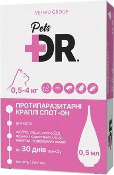 Протипаразитарні краплі для котів DR.Pets Спот-Он вагою від 0.5 до 4 кг 0.5 мл T22-65 фото